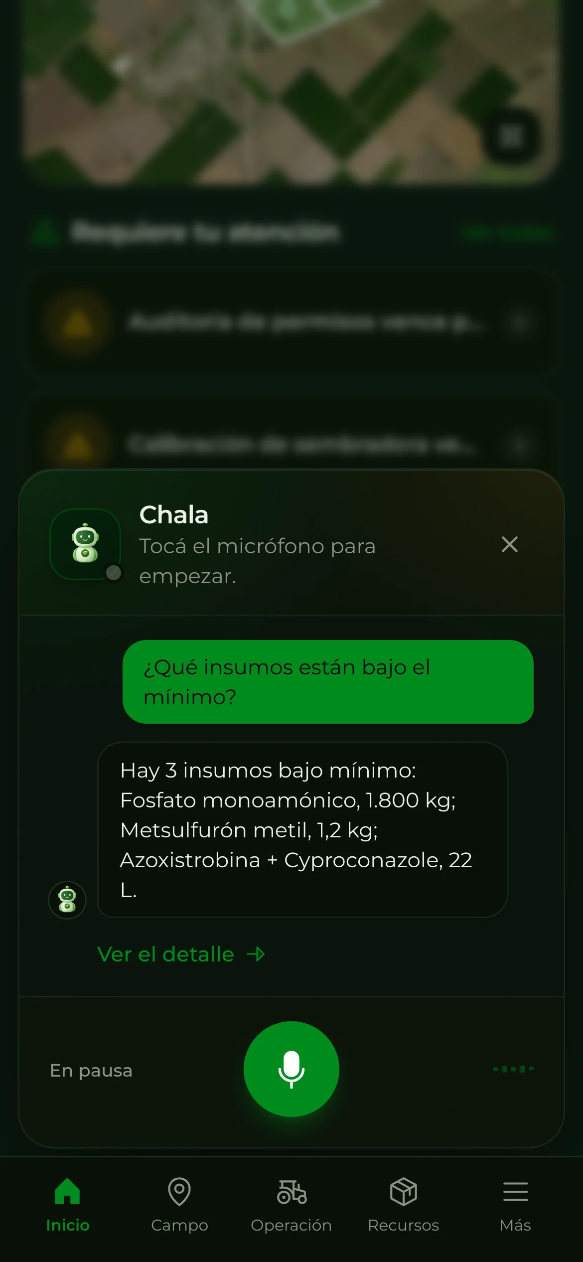 Asistente de voz de Chala en el celular